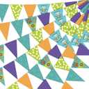 VitalCozy 5 Pcs Cartoon Dog Triangle Pennant Banner Orange Blue Purple Green Pet Paw Paper Flag for Cartoon Adventure Dog Theme Birthday Baby Shower Party Decor