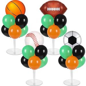 4 Sets Sports Party Balloons Stand Kit with Basketball Football Baseball Foil Balloons Sports Theme Party Balloon Centerpiece for Christmas Winter Tables Game Themed Birthday Baby Shower Decorations