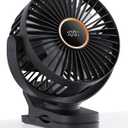 TUNISE Mini Clip on Fan, Battery Operated Desk Fan, Digital display3 Speeds Adjustable, Bidirectional 360 Adjustable, Super Strong Wind, Portable Fan for Home Office Stroller Camping Black