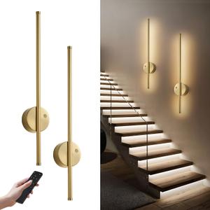 Motion Sensor Battery Operated Wall Sconce Set of Two - Modern Rechargeable Wireless Wall Lights with Remote Control, Dimmable, 3000K/4000K/6000K, Timer for Living Room, Hallway,23.6 Inch, Brass