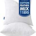 MIULEE Euro Pillow Inserts 24x24 Inch Set of 2, Feather Mix Polycotton with Cotton Fabric Square Decorative Throw Pillows for Couch Bed Sofa