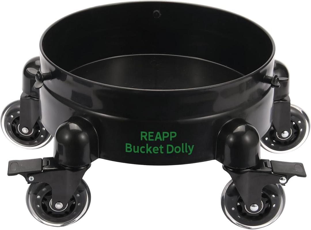 Bucket Dolly with Wheels,Heavy-Duty 360Rolling Car Wash Bucket Dolly with 5 Wheels and 2 Locking Casters Compatible with 4, 5 and 6 Gallon Buckets (Black, 3''Casters Roller Wheels)