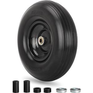 Wheelbarrow Wheel 4.006 tire 13"Flat Free Wheelbarrow Tires, Solid Wheel barrow Wheels and tires Replacement 5/8"3/4" Bearings, 1.75" Center Hub, Fits Garden Cart, Dolly, Hand Truck, Trailer, Wagon