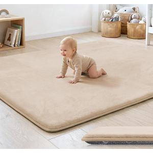 1.3" Thick Baby Floor Play Mat 59x79, Basic Padded Foam Mat for Tummy Time Crawling, Non Slip Cushioned for Babies Toddlers Infants Kids (Beige)
