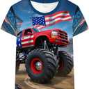 Boys 4th of July Shirt American Flag Tshirt for Kids USA Flag Outfits Toddler Patriotic Tee Monster Truck Top T-Shirt 3-10T
