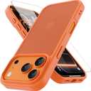 Matte Case for iPhone 17 Pro Case with 1 Screen Protector,Shockproof Protective Hard Back Slim Phone Case,Frosted Translucent Back Phone Cover, Anti-Fingerprint - Orange
