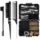 160 Pcs Hair Bobby Pins Kit Dance Stuff Cosmetology Kit with Slick Back Hair Brush Set and Storage Boxwith Edge Bristle Brush Rat Tail Comb Dance Cheerleading (Black)