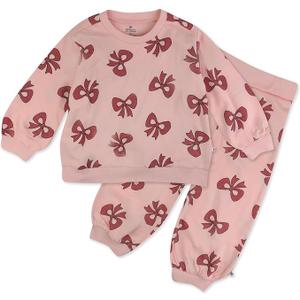 HonestBaby BabyGirls 2Piece Crewneck Sweatshirt and Sweatpant Set 100% Organic Cotton for Toddler, Baby Girls, Like a Bow, 5T