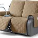 TAOCOCO 100% Waterproof Loveseat Recliner Covers 2 Seater, Split Loveseat Covers for Reclining loveseat, Non Slip Reclining Couch Cover with Double Straps for Kids, Pets(2 Seater, Camel)