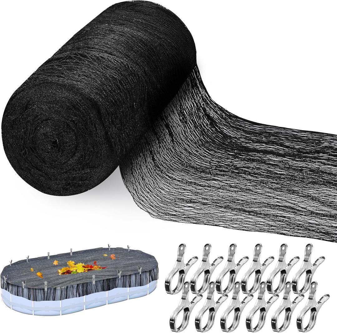 Adnee 33X18 Ft Oval Swimming Pool Leaf Net Cover,Pool Mesh Net Cover with 12 Pcs Metal Clips,Pool Safety Net Blanket Suitable for 15x30 Ft Pool to Proventing Leaves