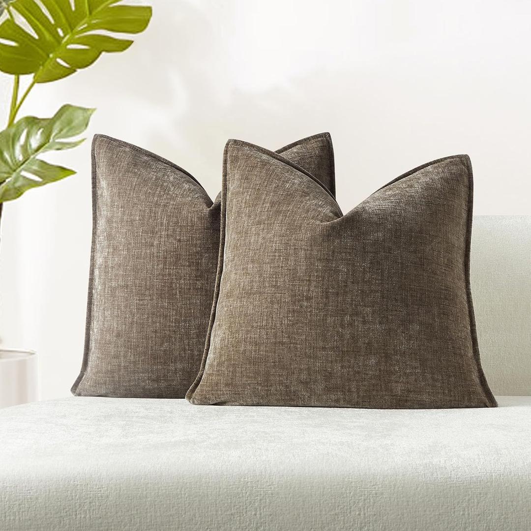 JUSPURBET Pillow Covers 20x20 Set of 2 Decorative Throw Pillow Covers Case for Couch Sofa Bed Soft Chenille Cushion Covers with Hidden Zipper for Home Decor Living Room,Stone