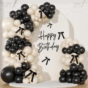 Black and Sand White Balloon Arch Kit 141 Pcs Coquette Birthday Decorations Include Balloons and Black Bow for Wedding Baby Shower Gender Reveal Bow Birthday Decorations