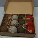 12 Pcs Large 3.15 Inch Farmhouse Christmas Ornaments Burgundy Olive Green Crochet Christmas Balls Modern Handmade Woven Knitted Cotton Brown Baubles for Xmas Tree Rustic Holiday Decor