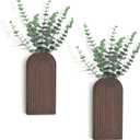 Dahey Wood Wall Vase Planter with Artificial Eucalyptus, 2 Pack Hanging Planter for Indoor Fake Plants Modern Boho Farmhouse Wall Art Decor for Bathroom Bedroom Kitchen Office Home Decoration, Brown