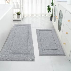 SHACOS Super Soft Bathroom Rugs Set of 2 Pieces with Bath Runner 20x32 + 20x47 inch Bath Mats Non Slip Plush Bath Rug Runner Absorbent Bathroom Carpet Machine Wash Dry, Light Grey