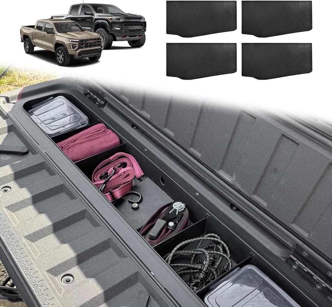 Muslogy for 2023-2026 Colorado & Canyon Tailgate Organizer Storage Divider 4PCS Black ABS Material Compatible with Chevy Colorado/GMC Canyon StowFlex Tailgate Accessories 2023 2024 2025 2026