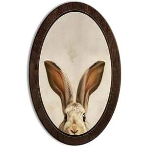 DSHFG Vintage Bird Oval Wall Art Decor Framed, Cottagecore Room Decor, Kids Nursery Toddler Room Bedroom Bathroom Wall Art Hanging, Farmhouse Decorations, 14.5x9 Unframed (Bunny)