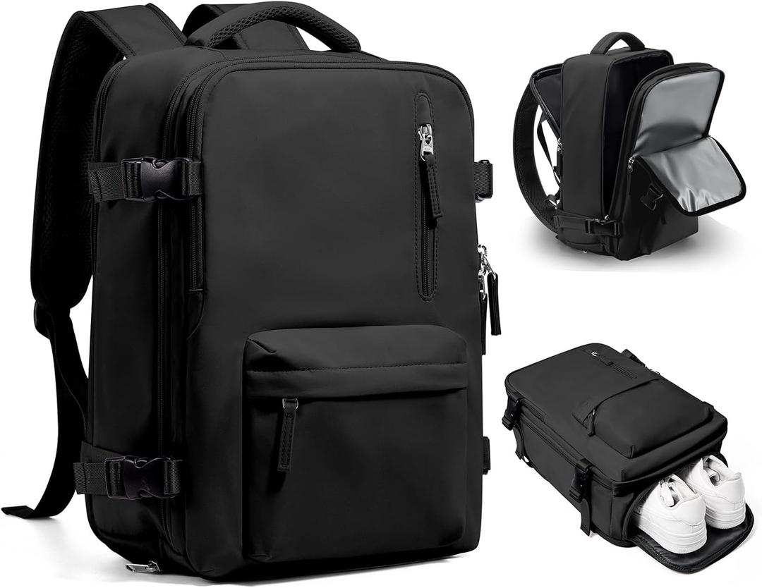 WONHOX Large Travel Backpack Carry on Flight Approved Laptop Work Business Backpack for Women Men Mochila de Viaje (A1-black)