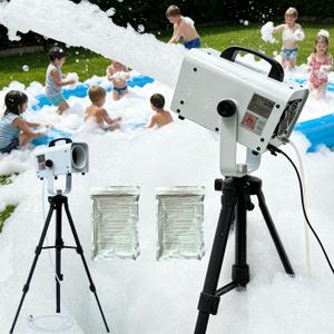 LANGXUN 600W Foam Machine with Tripod Stand, Portable Party Foam Cannon Maker, Blue, Includes 2 Packs Foam Powder for Pool, Backyard, Outdoor Events, Birthdays, Summer Camp (White)