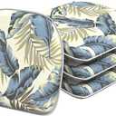 Outdoor/Indoor Chair Cushions with Ties, Waterproof All Weather Seat Cushions for Patio Furniture Home Garden Chair, Set of 4, 16x17 Inch, Lush Palm Blue