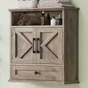 Bathroom Wall Cabinet, Wall Mounted Medicine Cabinet with Drawer, Barn Door & Adjustable Shelf, 24.4"H x 23.6"W x 9"D Grey Over Toilet Farmhouse Storage Cabinet for Kitchen, Laundry, Entryway
