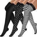 Bluemaple Thigh High Compression Socks for Women and Men Circulation(3 Pairs) Over the Knee-Best Support for Running, Travel (Large-X-Large)