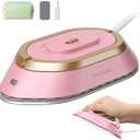 Newbealer Travel Iron with Global Voltage, 100-240V Mini Dry Iron for Clothes (No Steam), Max 300W, 60s Heat Up, 302℉ Non-Stick Ceramic Soleplate, 0.8lbs Ultra-Lightweight (Pink)