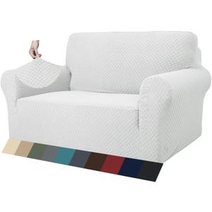 ZNSAYOTX 1 Piece Jacquard Couch Covers for 2 Cushion Couch High Stretch Loveseat Slipcover for Pets Dogs Anti Slip Love Seat Sofa Slipcover Furniture Protector (Medium, White) (Medium (55"-69"))