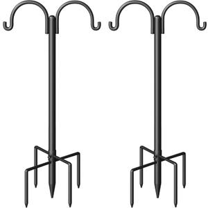 Double Shepherds Hooks for Outdoor, Heavy Duty Bird Feeder Pole with 5-Prong Base - Rust-Proof, Adjustable Bird Feeder Hanger for Garden, Wedding Decor & Hanging Plants (86 Inches)