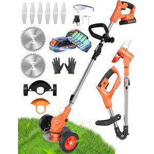 JarryStart Cordless Weed Wacker, Electric Weed Eater Battery Powered, Foldable 3 in 1 Grass Trimmer/Lawn Edger/Brush Cutter with 2 Batteries Removable Wheels