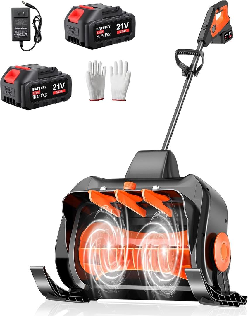 16" Cordless Snow Shovel, 3000mAh Battery Snow Blower, Lightweight Power Snow Thrower for Driveways & Sidewalks, Winter Snow Removal with Charger & 2 * 21V Batteries