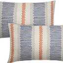 Navy Blue Orange Pillow Covers 12x20 Set of 2 Gray Grey Dot Print Striped Rustic Farmhouse Decorative Lumbar Rectangle Outdoor Throw Pillow Cases