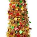 5ft Gold Pre Lit Collapsible Pop Up Christmas Tree,Glittery Golden Tinsel Artificial Pencil Xmas Trees with Red & Green Sequins and Colorful LED Lights for Indoor and Outdoor Decoration