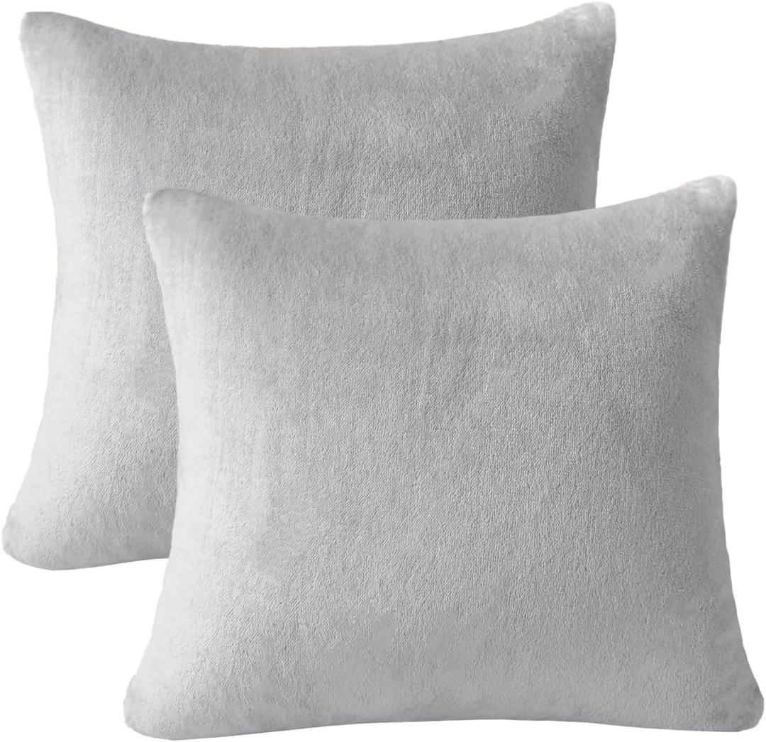 Flannel Throw Pillow Covers 24x24 inches Set of 2,Ultra Soft Cozy Pillow, Decorative Spring Pillow Covers for Sofa, Couch, Living Room,Silver Grey