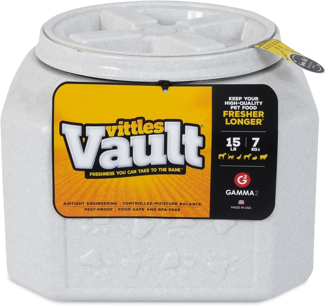 Gamma2 Vittles Vault Dog Food Storage Container with Airtight Lid, holds up to 10-15 Pounds of Dry Pet Food, Cat Kibble and Bird Feed, BPA Free, Made in USA