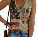 Womens American Flag Button V-Neck Tank Coloful Printed Sleeveless Patriotic Shirts Summer Tops XL