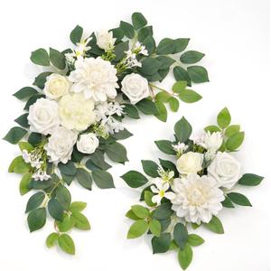 Wedding Decor (Pack of 2) Welcome Sign Flower Backdrop Garland for Ceremony Reception Wall Easel Home Decoration Entryway Faux Outdoor Board Head Table Decor (White)