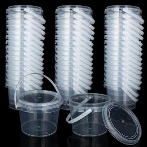 ZOEYES 50 PCS 10 oz Slime Containers with Lids and Handles, Plastic 300ml Storage Bucket Containers, Clear Slime Storage Case for Slime DIY Art Craft, Mini Toy, Pigment, Small Tools, Part Material