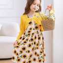 Toddler Girl Sleeveless Dresses and Long Sleeve Ruffle Cardigan 2 Piece Fall Outfits for 6-7Y(Yellow)