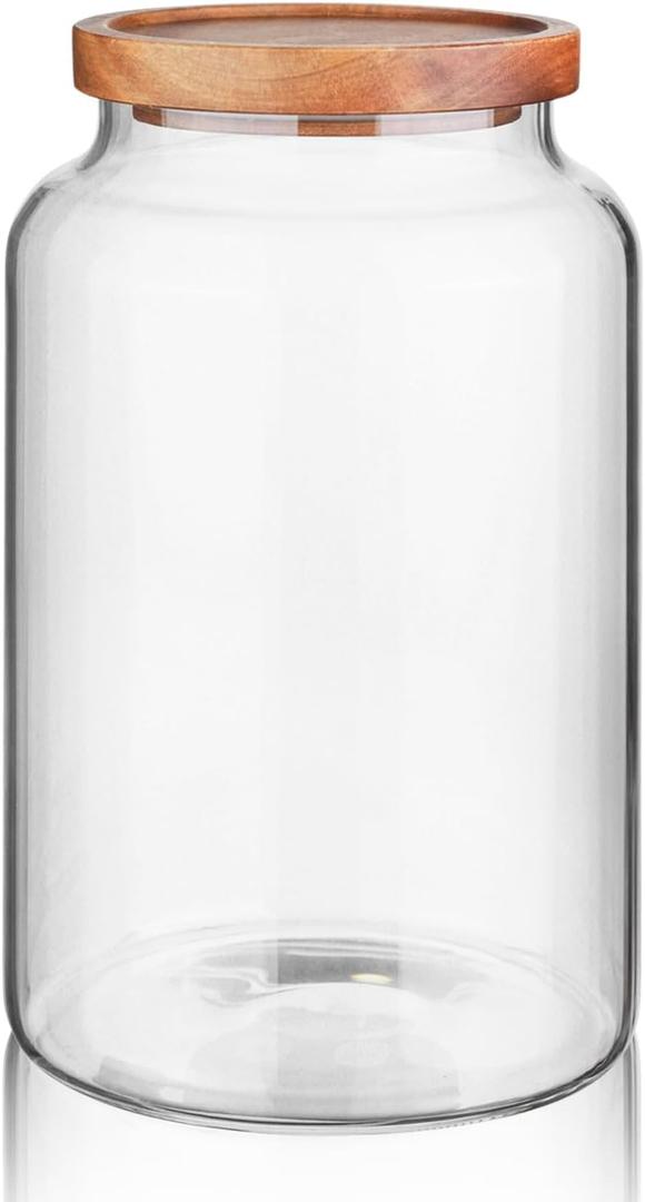 Labina Glass Storage Container Airtight Food Jars Kitchen Canister with Wood Lids, 88 Oz Wide Mouth Pantry Organization Glass Jar for Flour, Sugar, Cookie, Spagetti, Nuts and Candy (B5: 88 Oz 1 pcs)