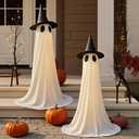 2 Packs Halloween Decorations Outdoor, 5Ft Wind-Resistant Ghost Decor with USB String Lights, Scary Door Decoration Outside Euipped Waterbags & Hats, Ideal for Party Porch Yard Garden Lawn