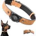 Leather AirTag Dog Collar - IPX8 Waterproof Dog Collar with AirTag Holder|Reflective, High - End, Adjustable Soft Padded |Dog GPS Collar Tracker Fit for Medium Large Dogs (Light Brown, L) (L (14.0"-19.5"))