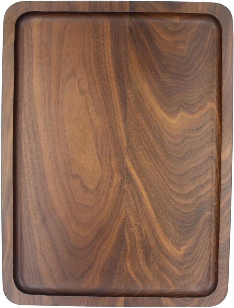 Bamber Wood Serving Tray Wooden Decorative Coffee Tea Platter Black Walnut Large - 15.4'' X 11.4'' - Spliced