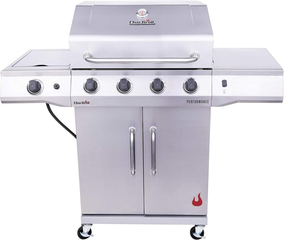 Charbroil Performance Series Convective 4-Burner with Side Burner Cabinet Propane Gas Grill, Stainless Steel - 463354021 (Silver)