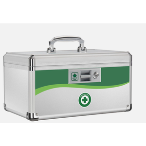 First Aid Kit with Lock, Safe Storage Container for First Aid Supplies, Medicines and Personal Items, Indoor and Outdoor Use - Silver 【Without Belt】