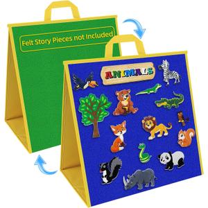 Foldable Felt Board for Toddlers Flannel Board Stories for Preschool Early Learning Interactive Storytelling Double Sided Felt Story Board Reusable Wall Hanging Holiday Gift for Kid (17 * 17) (Foldable-Blue & Green)