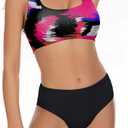 Beautikini Period Swimwear Two Piece Menstrual Leakproof Sporty Bikini Sets Bathing Suit Period Swimsuit for Teen Girls (Printing, S)