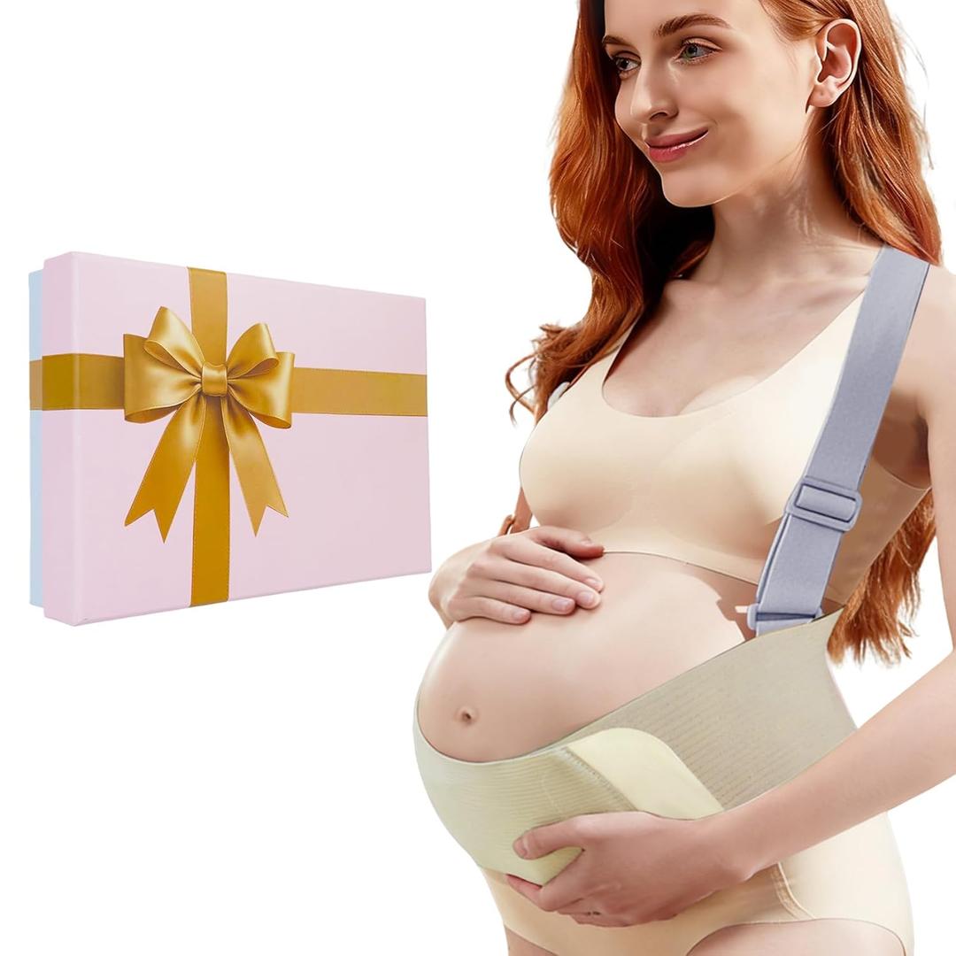 Upgraded Pregnancy Belly Band, Ultra-soft & Cozy Maternity Belly Bands for Pregnant Women, Adjustable Pregnancy Belt with Back Brace Straps for Abdomen, Back & Waist (L)