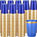 Supernal 100 Pcs Blue Plastic Cups,10 Oz Clear Blue Disposable Cups with Gold Trim,Plastic Cocktail/Drink/Bridal Shower/Baby Shower Cups for Party,Wedding and Birthday,Cute Disposable Cup