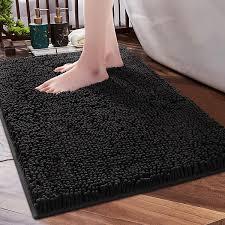 Black Bathroom Rug, 1 Piece, Bath Mats for Bathroom Floor, Super Thick Soft Shaggy, Machine Washable, Dry Fast Water Absorbent Bath Mats, Size 60*120 cm, Black